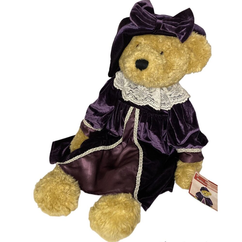 Vtg JC Penney Holiday Collection Victorian 27" Bear Plush Purple Velvet 2002 EUC